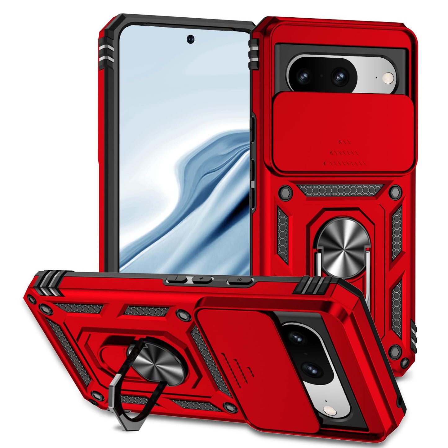 IMIRST ovitek z ringom Google Pixel 8 rdeča