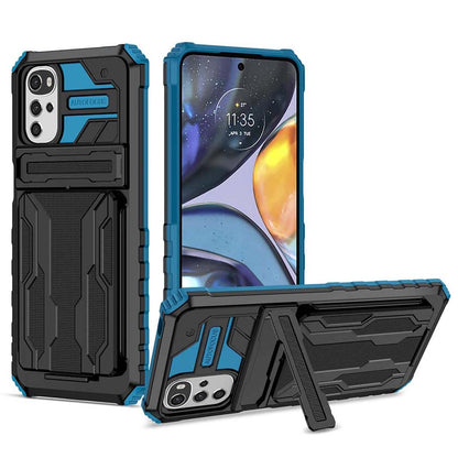 HAOYE ovitek za Motorola Moto G22 / Moto E32 / Moto E32S – dvoslojni zaščitni ovitek s stojalom in režami za kartice, moder