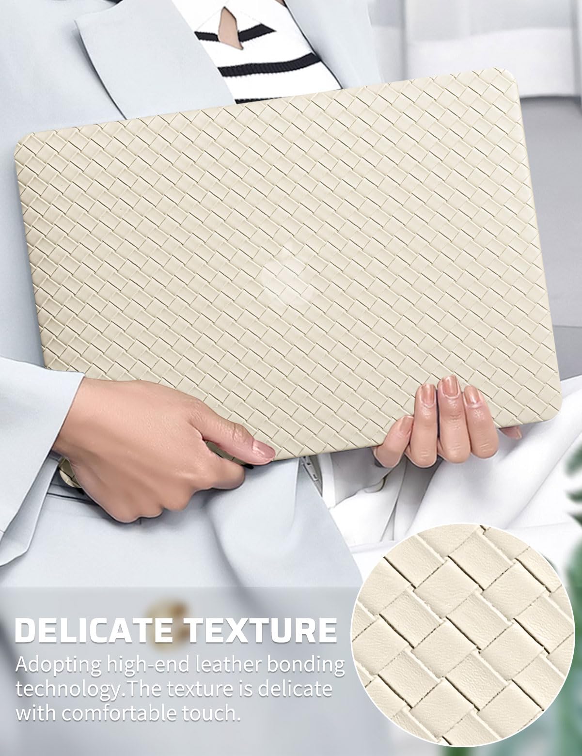 Zaščitni Ovitek za Apple MacBook Air 15 M2/M3 A2941 A3114 – PVC Usnje Tartan z Zaščito Tipkovnice Bež