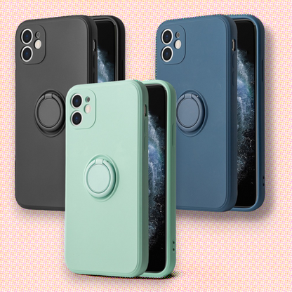 Silikonski ovitek "Silicone Ring" z držalom za Xiaomi Redmi Note 10s – Vennus – Črna / TPU silikon