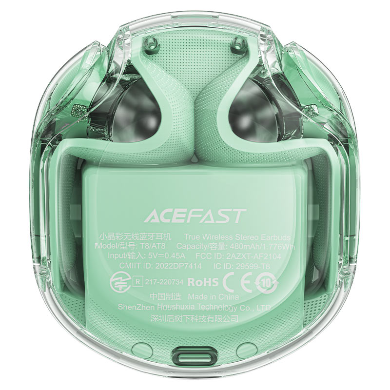 ACEFAST T8 Crystal TWS bežične slušalice – LED zaslon, AI ENC, BT 5.3 – bijele