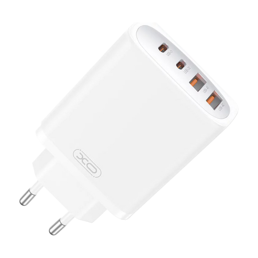 Stenski polnilnik "XO CE22" 2x USB-C 2x USB, 45W – Bela