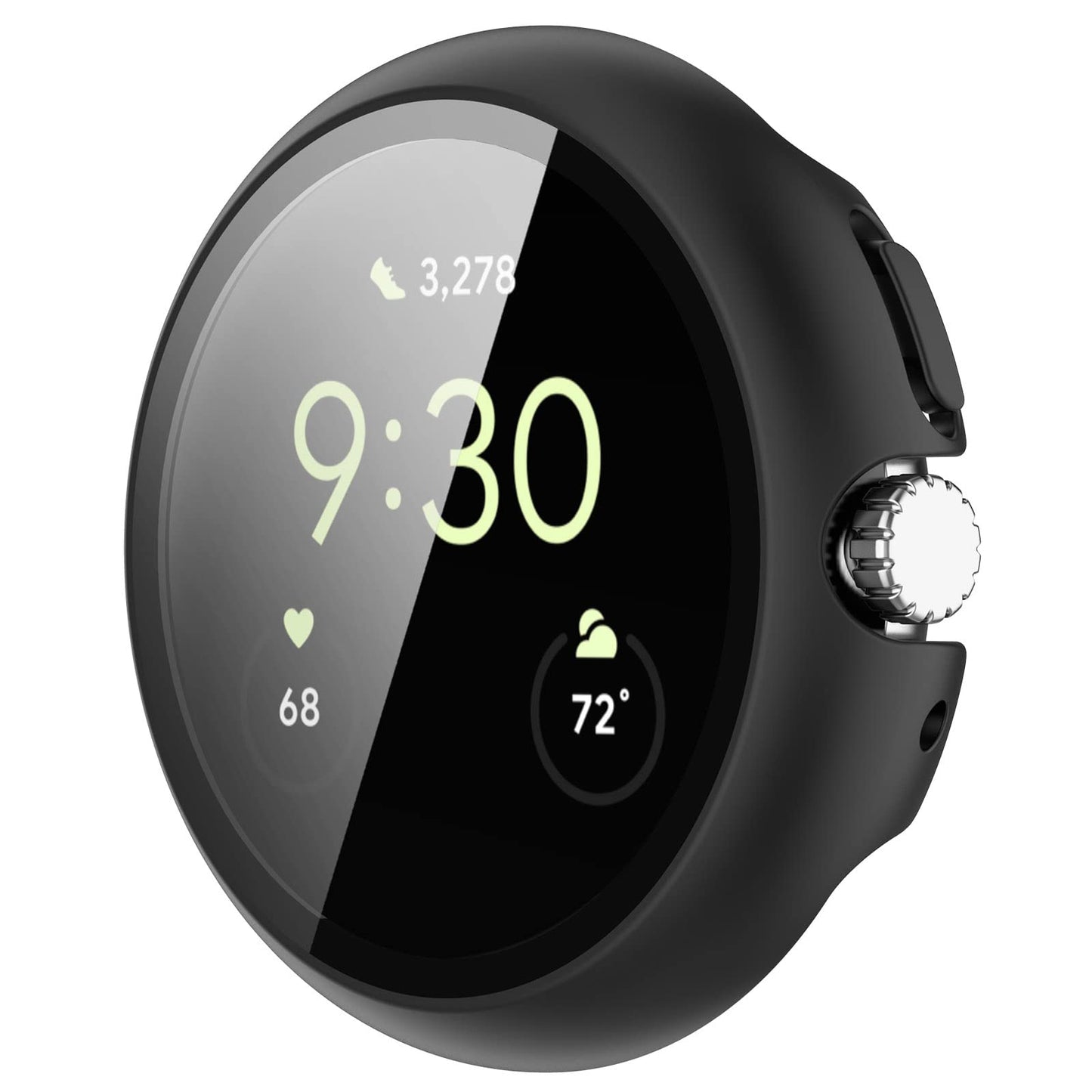 Zaščitni ovitek za Google Pixel Watch z zaščito zaslona iz kaljenega stekla – črn