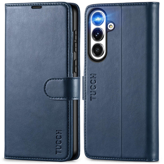TUCCH usnjena torbica Samsung Galaxy S25 FE temno modra