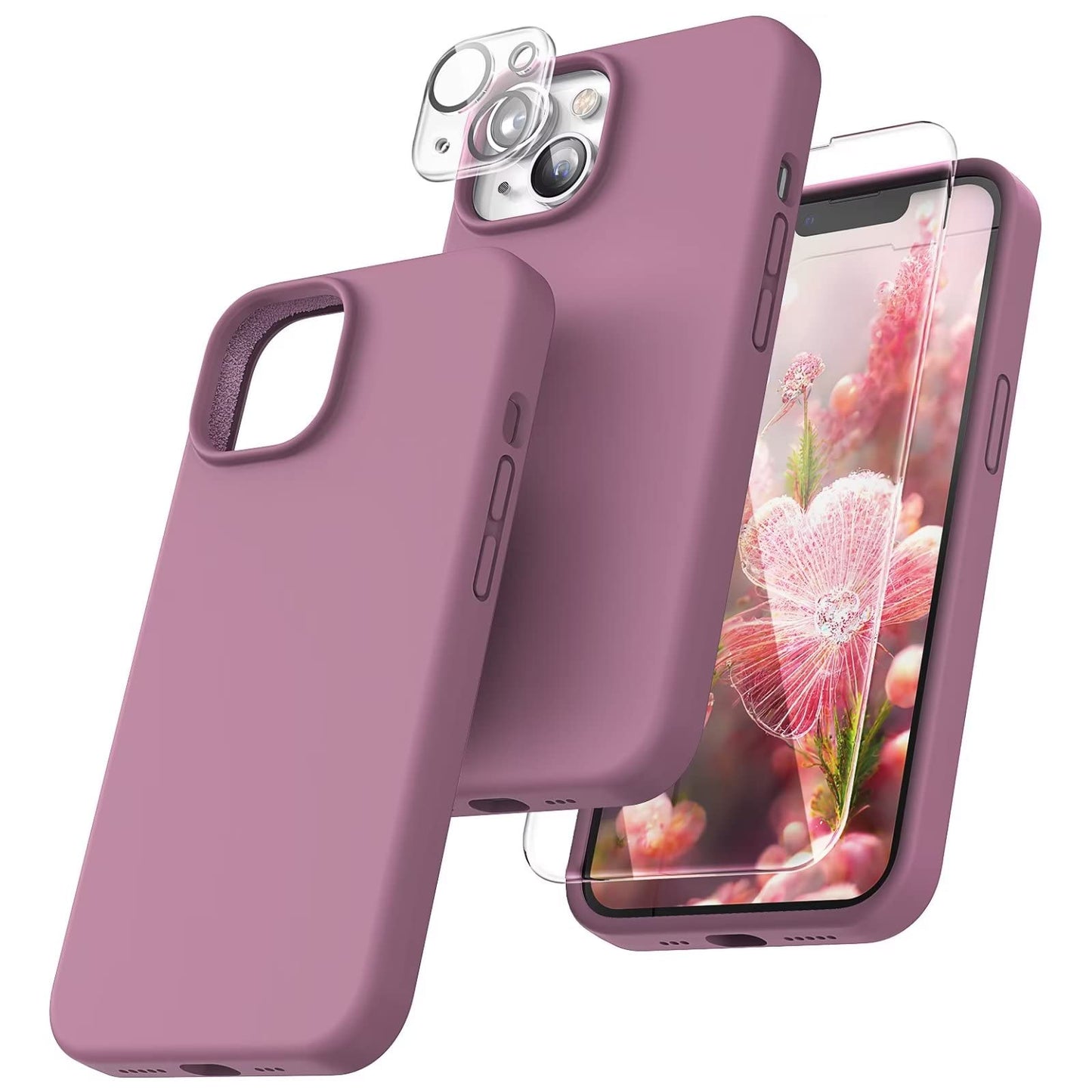 TOCOL-silikonski-ovitek-za-iPhone-14-2x-zaščitno-steklo-2x-zaščita-kamere-lila-vijolična:TOCOL silikonski ovitek za iPhone 14 + 2x zaščitno steklo + 2x zaščita kamere – lila vijolična