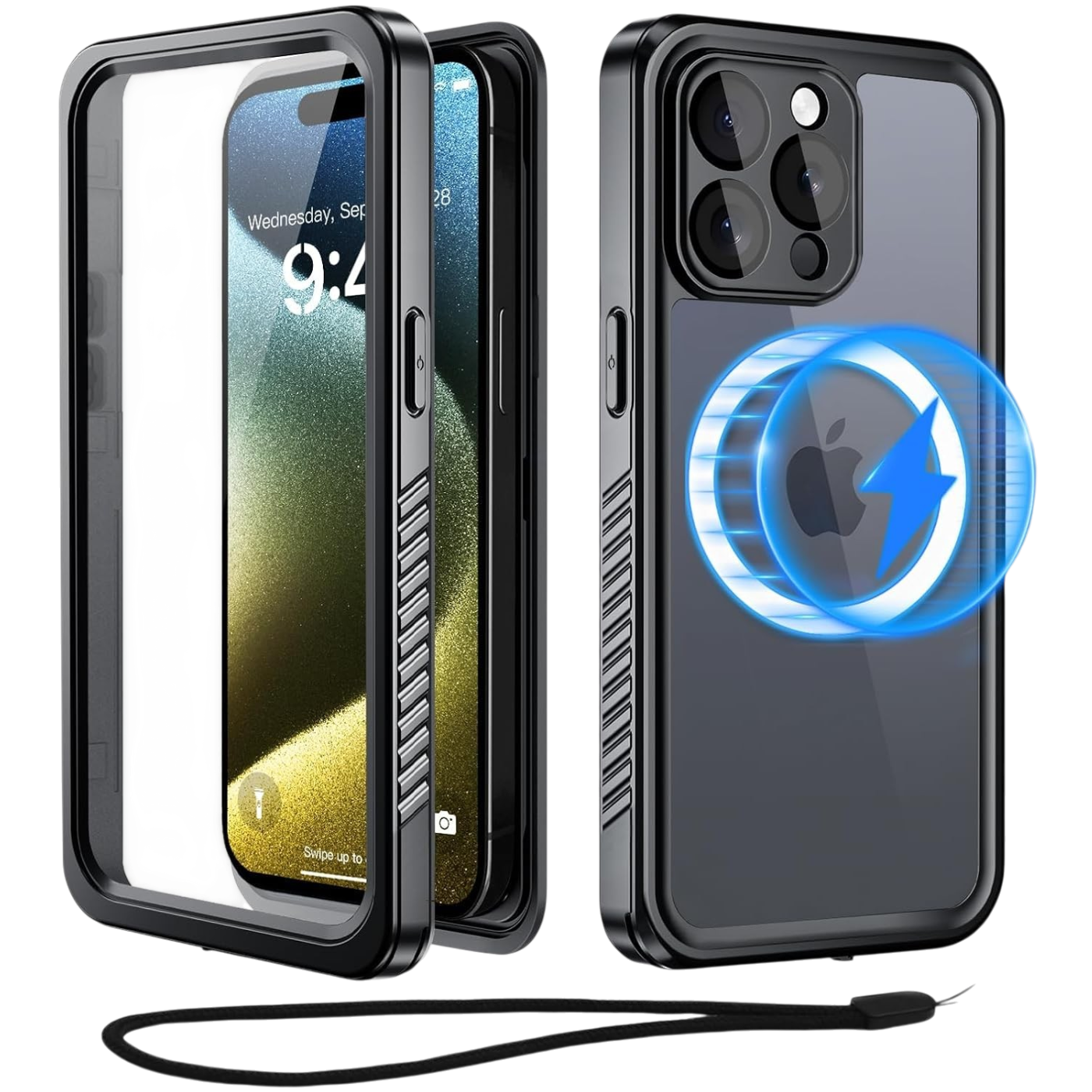 Beeasy vodoodporen MagSafe ovitek 360 za iPhone 15 Pro Max črn IP68 zaščita pred vodo prahom in udarci