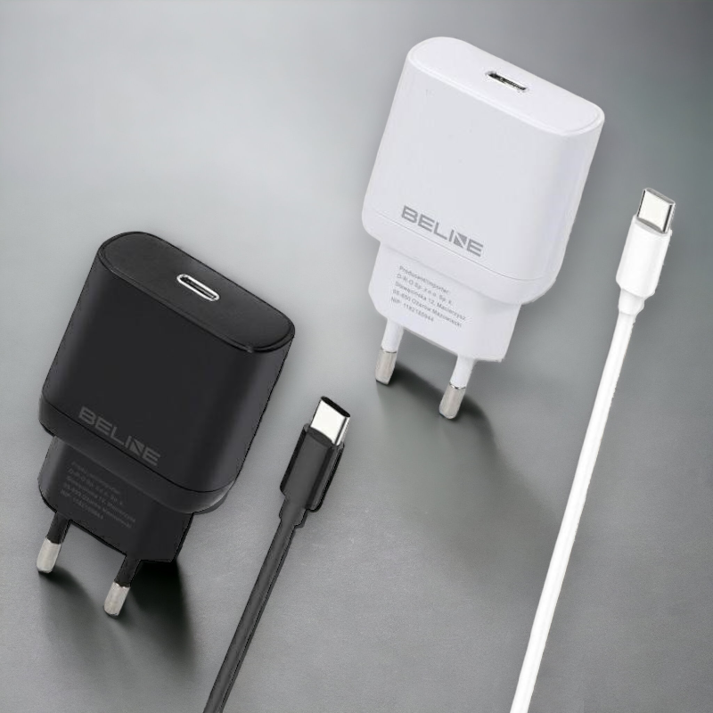 Komplet polnilec + kabel za hitro polnjenje USB C - 25W – Beline – Bela
