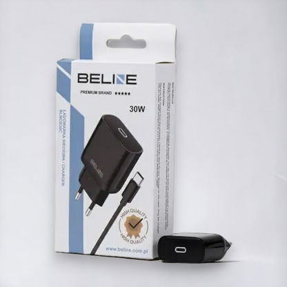Komplet polnilec + kabel za hitro polnjenje USB C - 30W – Beline – Črna