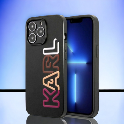 Ovitek Karl Lagerfeld "Black" za iPhone 13 Pro Max/12 Pro Max (KLHCP13XPCOBK) – Črna / PC + TPU silikon + Ekološko usnje