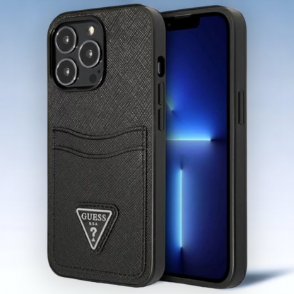 Ovitek Guess "Saffiano Triangle Logo" za iPhone 13 Pro Max/12 Pro Max - črna (GUHCP13XPSATPK) – Črna / PC + TPU silikon 
