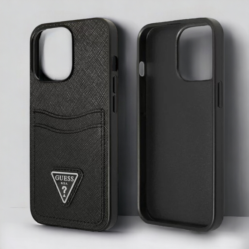Ovitek Guess "Saffiano Triangle Logo" za iPhone 13/14/15 - črna (GUHCP13MPSATPK)