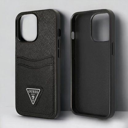 Ovitek Guess "Saffiano Triangle Logo" za iPhone 13/14/15 - črna (GUHCP13MPSATPK)