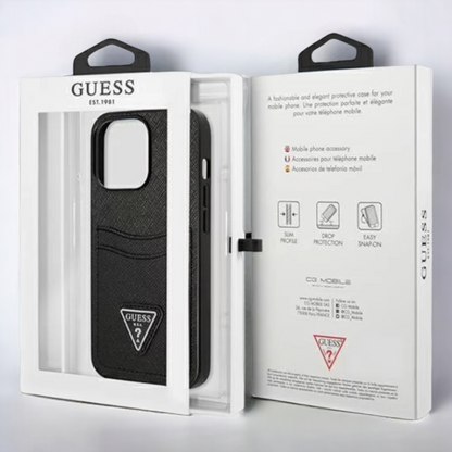 Ovitek Guess "Saffiano Triangle Logo" za iPhone 13/14/15 - črna (GUHCP13MPSATPK)