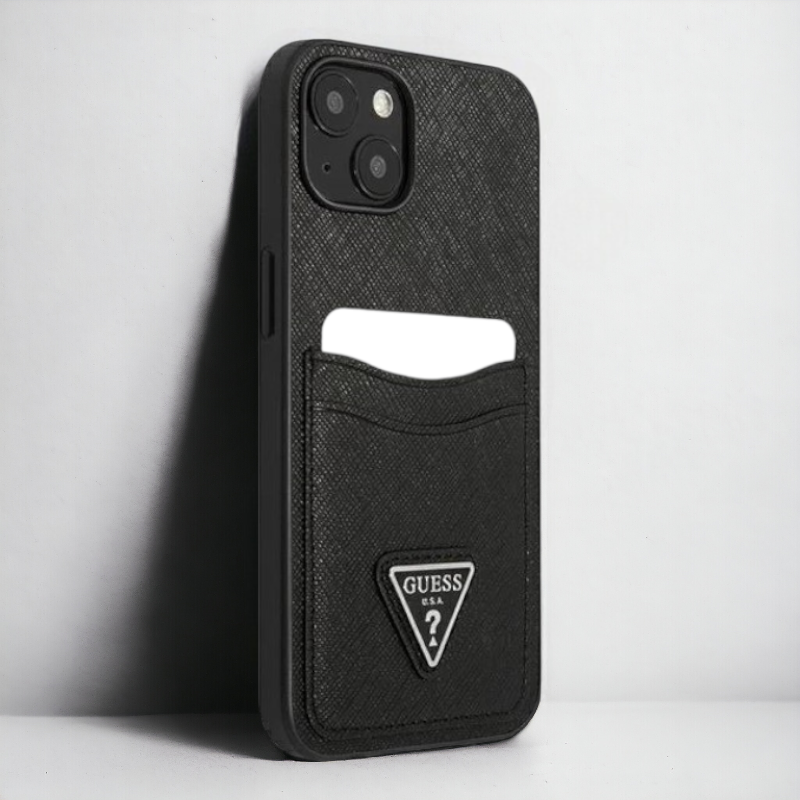 Ovitek Guess "Saffiano Triangle Logo" za iPhone 13 Mini - črna (GUHCP13SPSATPK)