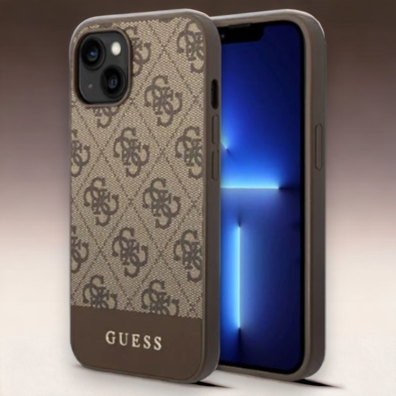 Ovitek Guess "brown stripe" za iPhone 14 Plus/ 15 Plus (GUHCP14MG4GLBR) – Rjava / PC + TPU silikon