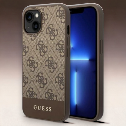 Ovitek Guess "brown stripe" za iPhone 14 Plus/ 15 Plus (GUHCP14MG4GLBR) – Rjava / PC + TPU silikon