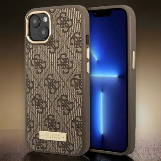 Ovitek Guess "brown" za iPhone 13/14/15 s tehnologijo MagSafe (GUHMP14SU4GPRW) – Rjava / TPC + TPU silikon