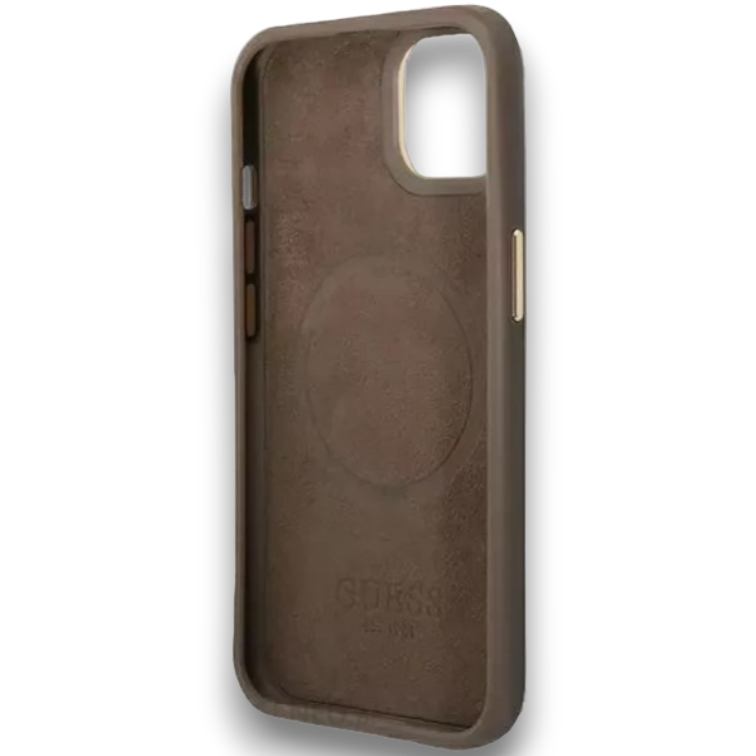 Ovitek Guess "brown" za iPhone 13/14/15 s tehnologijo MagSafe (GUHMP14SU4GPRW)