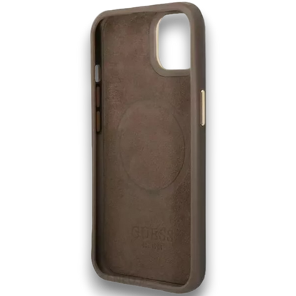 Ovitek Guess "brown" za iPhone 13/14/15 s tehnologijo MagSafe (GUHMP14SU4GPRW)