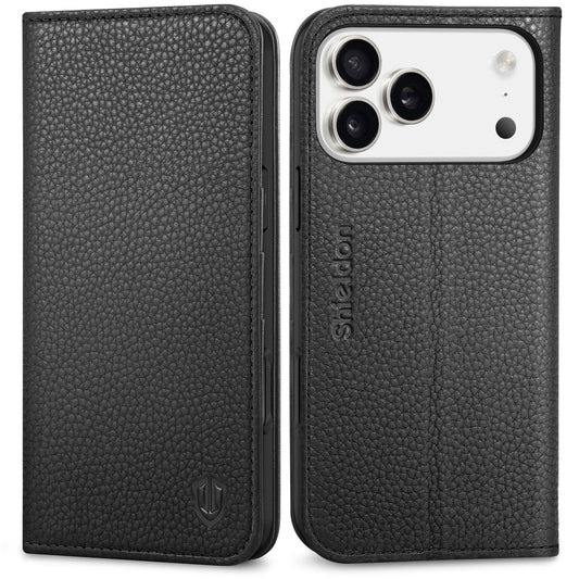 SHIELDON-torbica-iz-pravega-usnja-za-iPhone-17-Pro-Max-6-9-RFID-magnetno-zapiranje-črna:SHIELDON torbica iz pravega usnja za iPhone 17 Pro Max (6,9") – RFID, magnetno zapiranje, črna