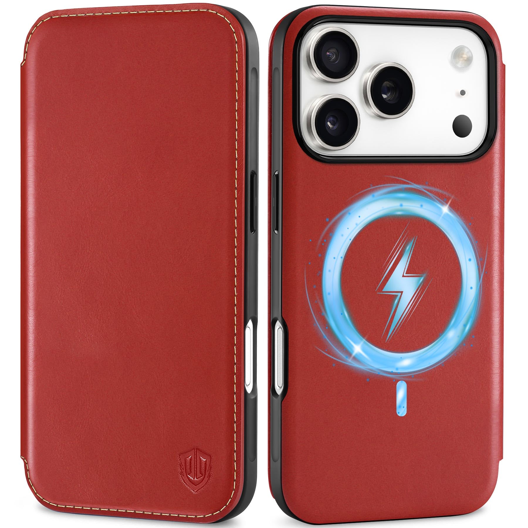 SHIELDON usnjen ovitek MagSafe iPhone 17 Pro retro rdeča
