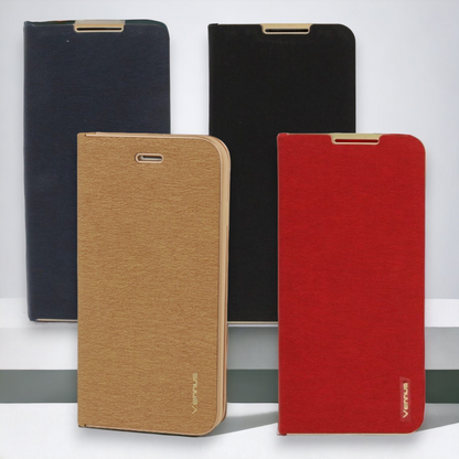 Preklopna torbica "Vennus - chic" za Xiaomi Redmi Note 10 Pro – Rdeča / Ekološko usnje + TPU silikon