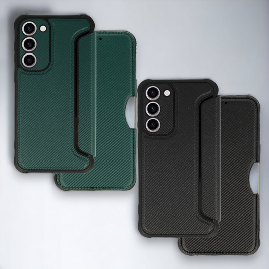Preklopna torbica "razor" za Samsung Galaxy S23 – Infostyle – Temno zelena / Ekološko usnje + TPU silikon