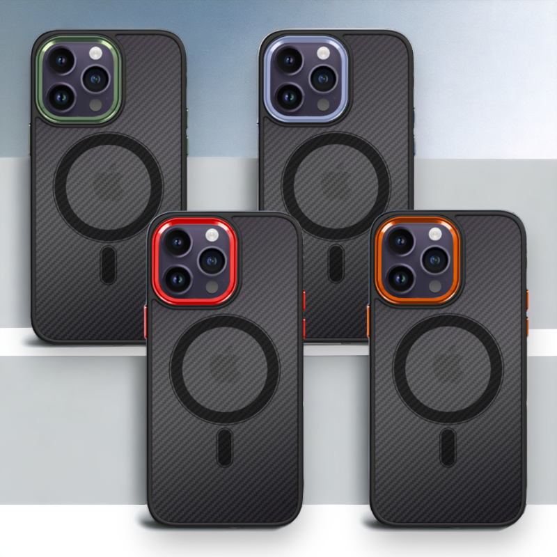 Ovitek "Magnetic Carbon - MagSafe" za iPhone 13/14/15 – Tel Protect – Temno zelena / PC + TPU silikon