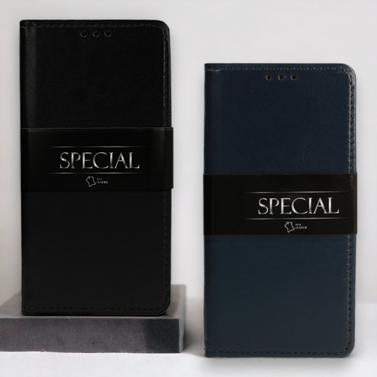 Preklopna torbica "special" za Samsung Galaxy A72 4G/5G – Infostyle – Temno modra / Naravno usnje + TPU silikon