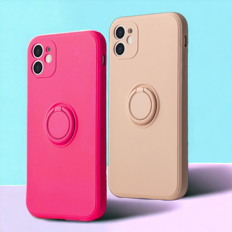 Silikonski ovitek "Silicone Ring" z držalom za iPhone 7/8 – Vennus – Živo roza / TPU silikon