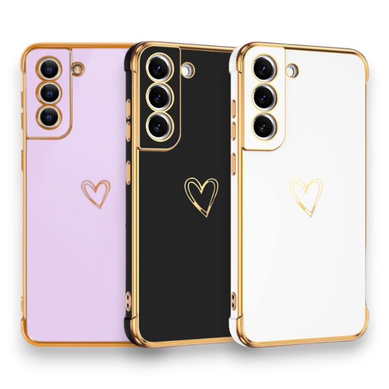 Komplet silikonski ovitek "Heart" + 2 zaščitni stekli za Samsung Galaxy S22 – Infostyle – Črna / PC + TPU silikon