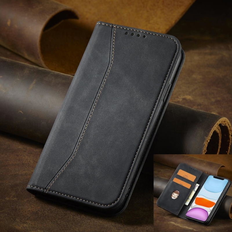 Preklopna torbica ''Leather'' za Samsung Galaxy S21 Fe – Infostyle – Temno modra / Ekološko usnje + TPU silikon
