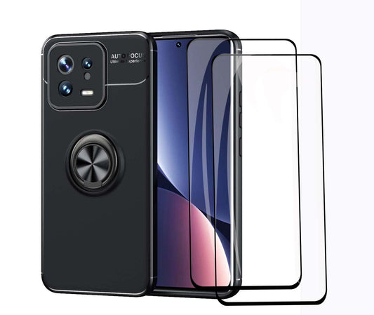 GOKEN maskica za Xiaomi Mi 13 + 2x zaštitno staklo – TPU silikon s okretnim prstenom, crna