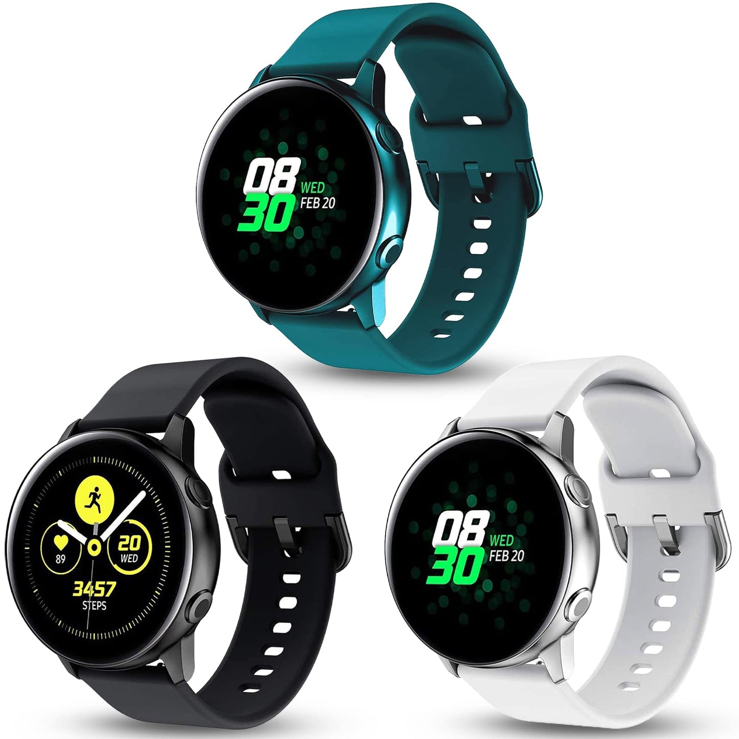 Kitway silikonski paščki 20 mm (3 kosi) za Samsung Galaxy Watch – Active 2, Watch 4, Watch 3, Classic
