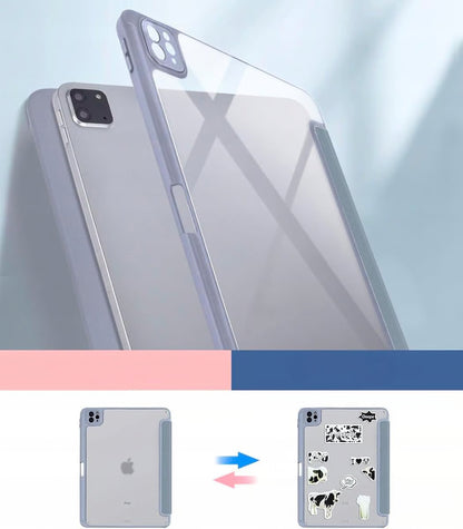 Ovitek za iPad Air 11 M2 2024 / iPad Pro 11 – Prozoren Zadnji Pokrov z Držalom za Pisalo, Sivo-Moder