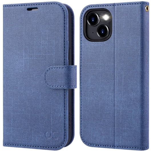 OCASE preklopni ovitek za iPhone 15, moder denim, zaščita in funkcija stojala