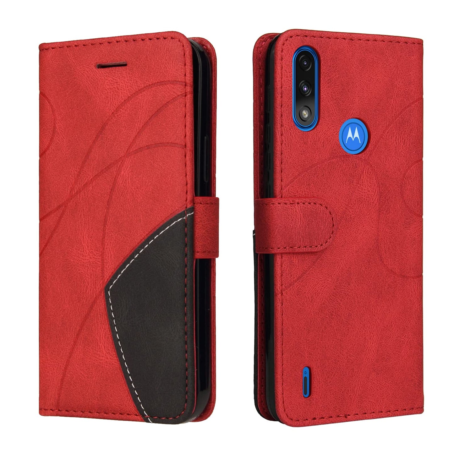 Preklopna torbica za Motorola Moto E7 iz umetnega usnja – rdeča
