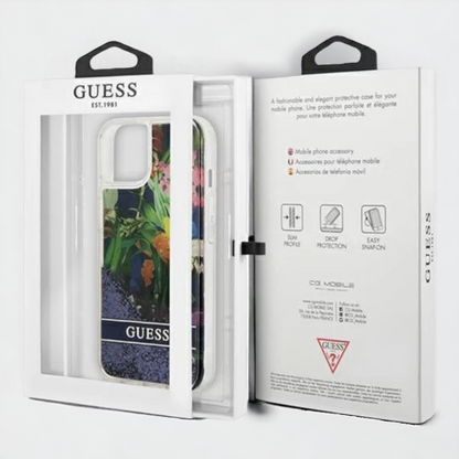 Ovitek Guess "Flower Liquid Glitter" za iPhone 13 Mini (GUHCP13SLFLSB)