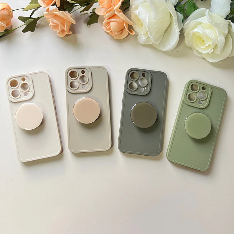 Silikonski ovitek "Popsocket" za iPhone 14 Plus – Infostyle – Bež / TPU silikon
