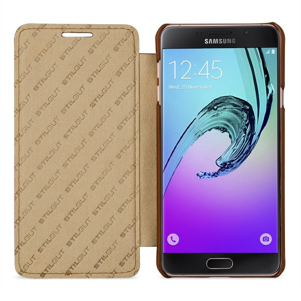 StilGut kožna preklopna torbica „Book Type“ za Samsung Galaxy A7 (2016) – konjak smeđa, bez kopče