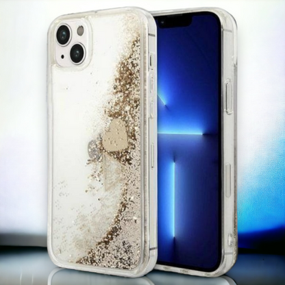 Ovitek Guess "gold glitter" za iPhone 13/14/15 (GUOHCP14SGLHFLGO) – Zlata / PC + TPU silikon