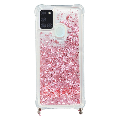 Glitter ovitek z vrvico za Samsung Galaxy A21s – vijoličen bleščeč etui