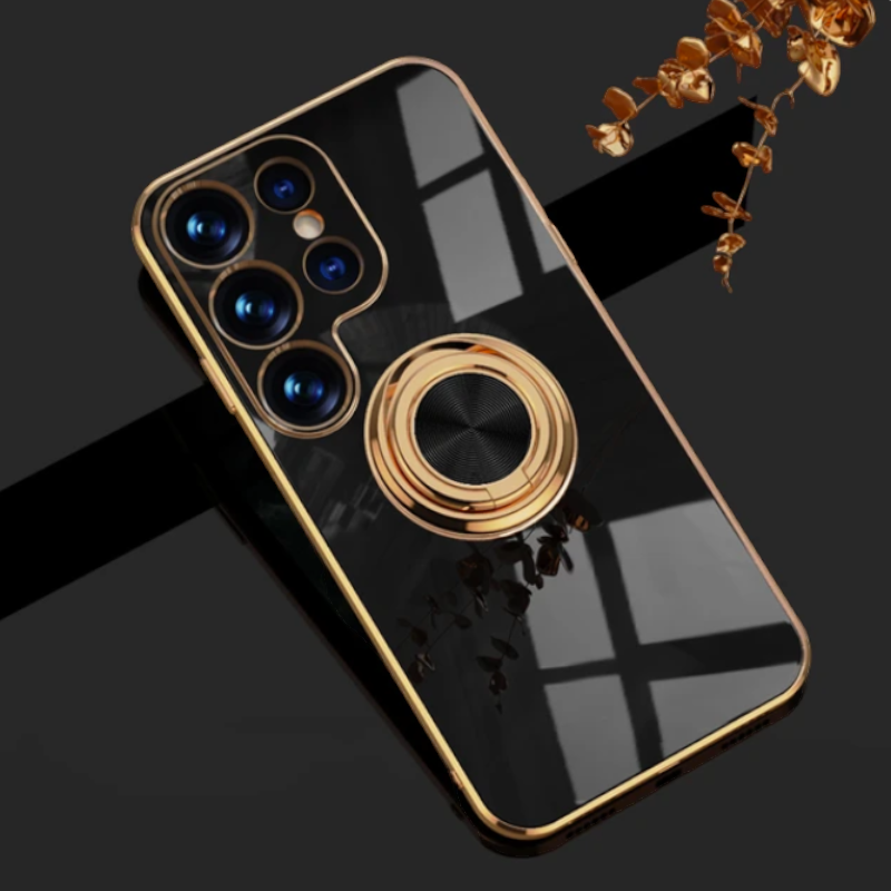 Silikonski ovitek "GoldRing" za Samsung Galaxy S22 Ultra – Infostyle – Črna / PC + TPU silikon