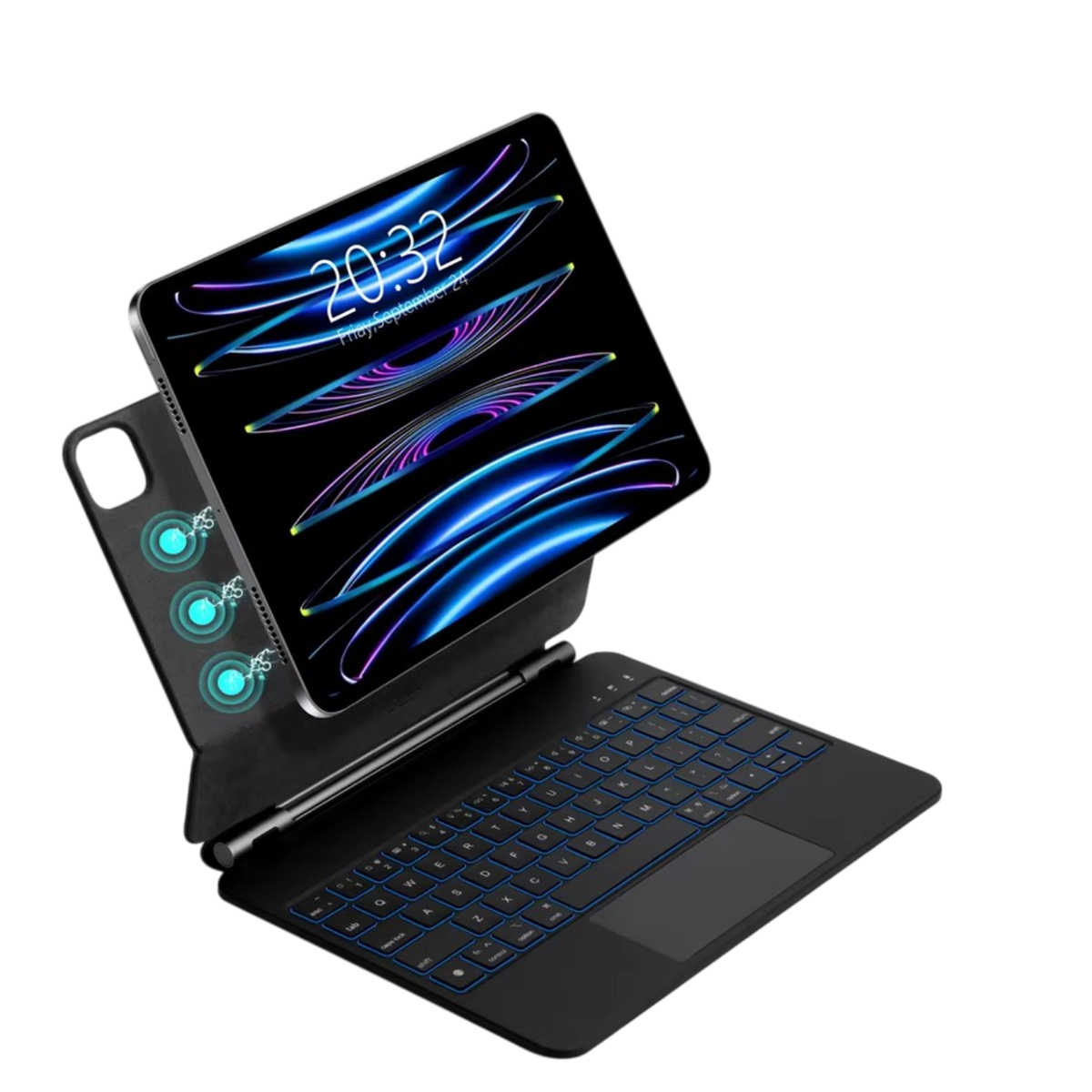 Siv etui GOOJODOQ s tipkovnico in sledilno ploščico za Apple iPad
