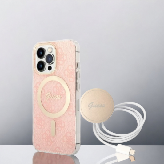 Guess komplet ovitek + polnilec (MagSafe) "pink" za iPhone 14 Pro Max (BUGUHMP14XH4EACSP) – Svetlo roza / TPC + PC