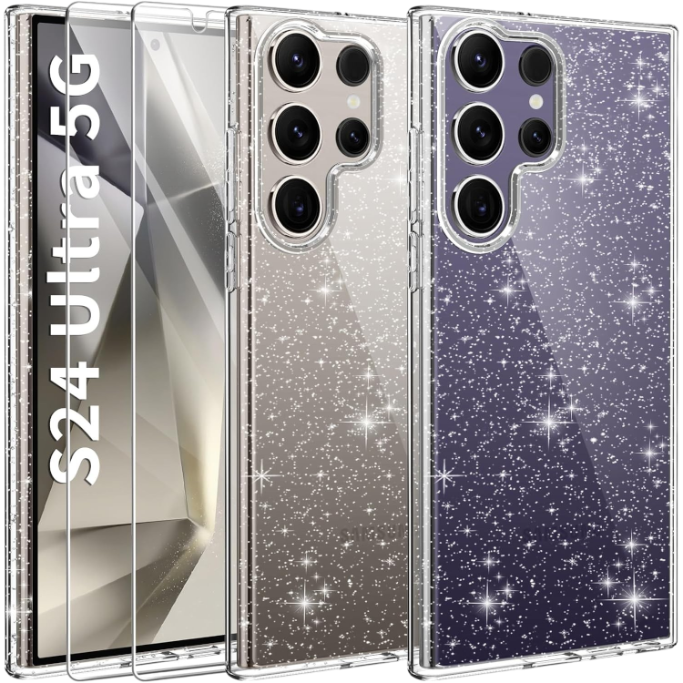 Ovitek za telefon + 2x zaščitno steklo "Glitter" Samsung Galaxy S24 Ultra – Infostyle – Prozorna
