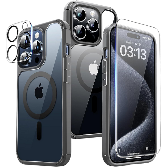 Ovitek za telefon + 2x zaščitno steklo + 2x zaščita za kamero "MagSafe" iPhone 15 Pro – Infostyle – Siva