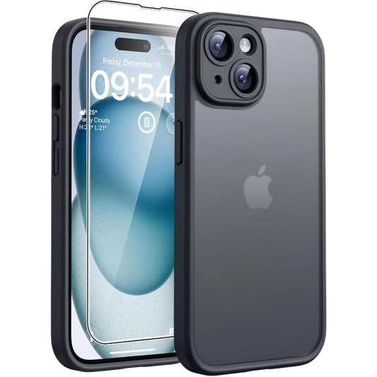 Ovitek za telefon + zaščitno steklo "Tocol" iPhone 15 – Infostyle – Črna