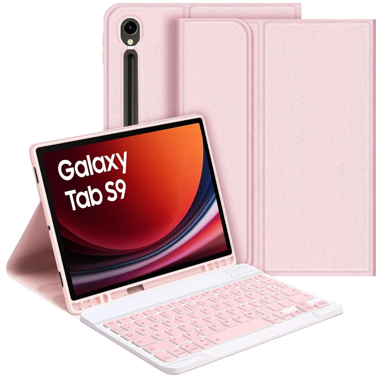 Ovitek za tablico s priloženo tipkovnico "GOOJODOQ" Samsung Galaxy TAB S9 – Infostyle – Roza