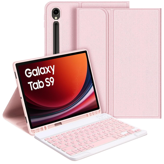 Ovitek za tablico s priloženo tipkovnico "GOOJODOQ" Samsung Galaxy TAB S9 – Infostyle – Roza